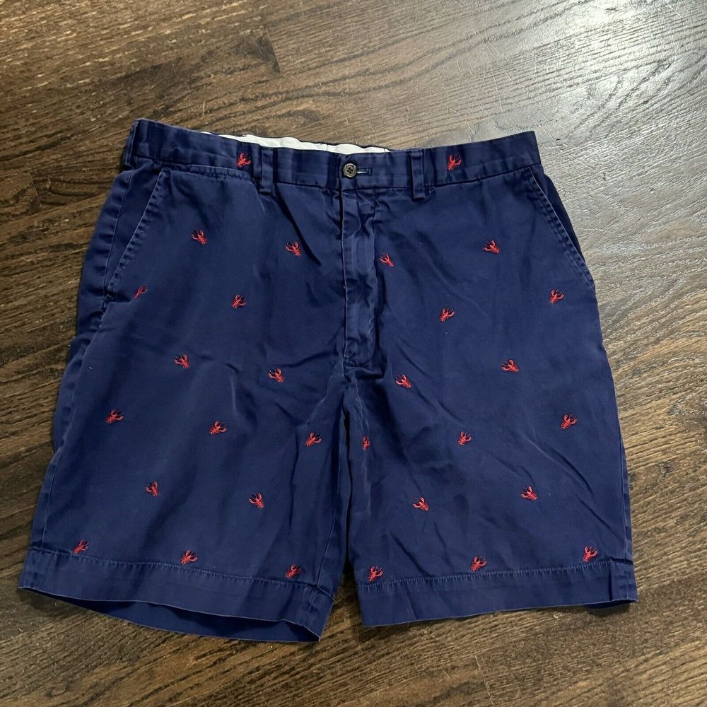 Polo Ralph Lauren Chino Shorts Men 32 (36) Navy Blue Lobster Print Flat Front